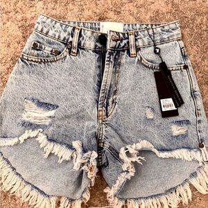 One Teaspoon Truckers Mid Waist Relaxed Denim Shorts - Circus Blue